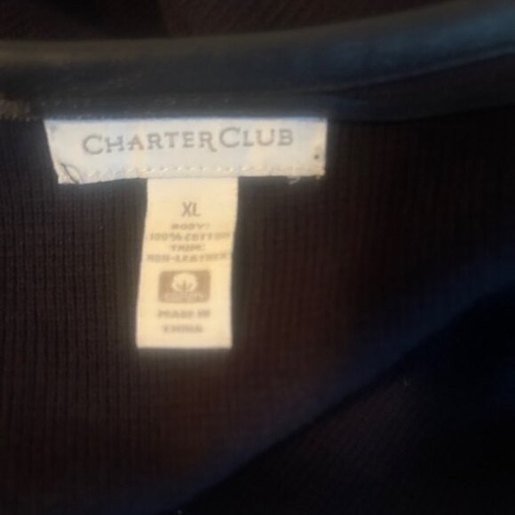 Charter Club Navy Faux Leather trim zip front pockets open cardigan, size XL - Picture 4 of 5